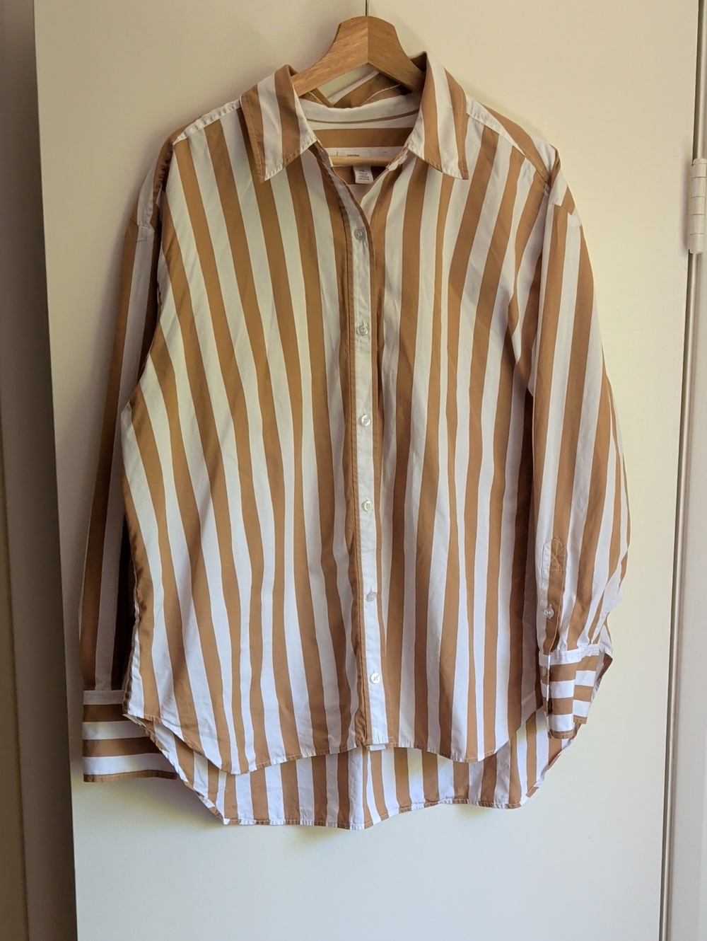 Cotton Beige and White Stripe Button-Down Shirt